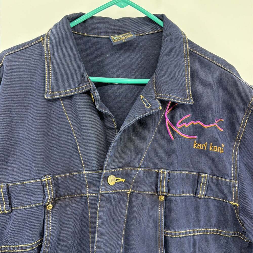 Vintage Karl Kani Short Sleeve Denim Button Up Shirt 90s 2Pac Streetwear Sz L
